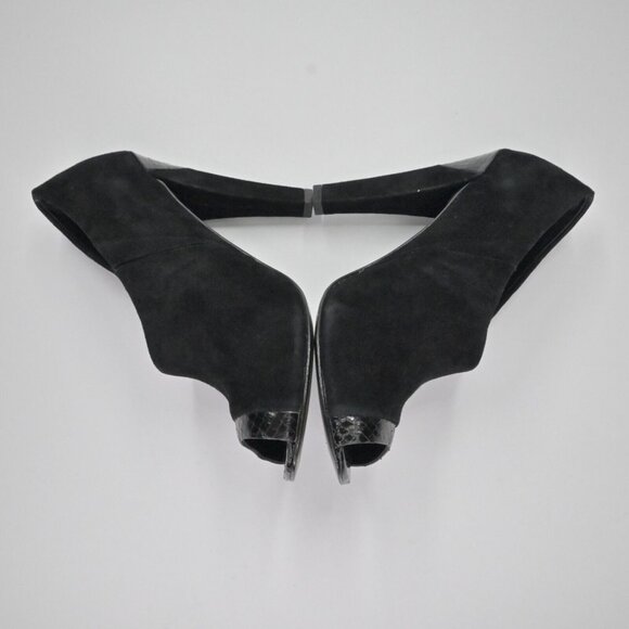 Vtg CHARLES JOURDAN Heels Womens Size 8 Black Suede Snakeskin Embossed Peep Toe - Picture 8 of 11